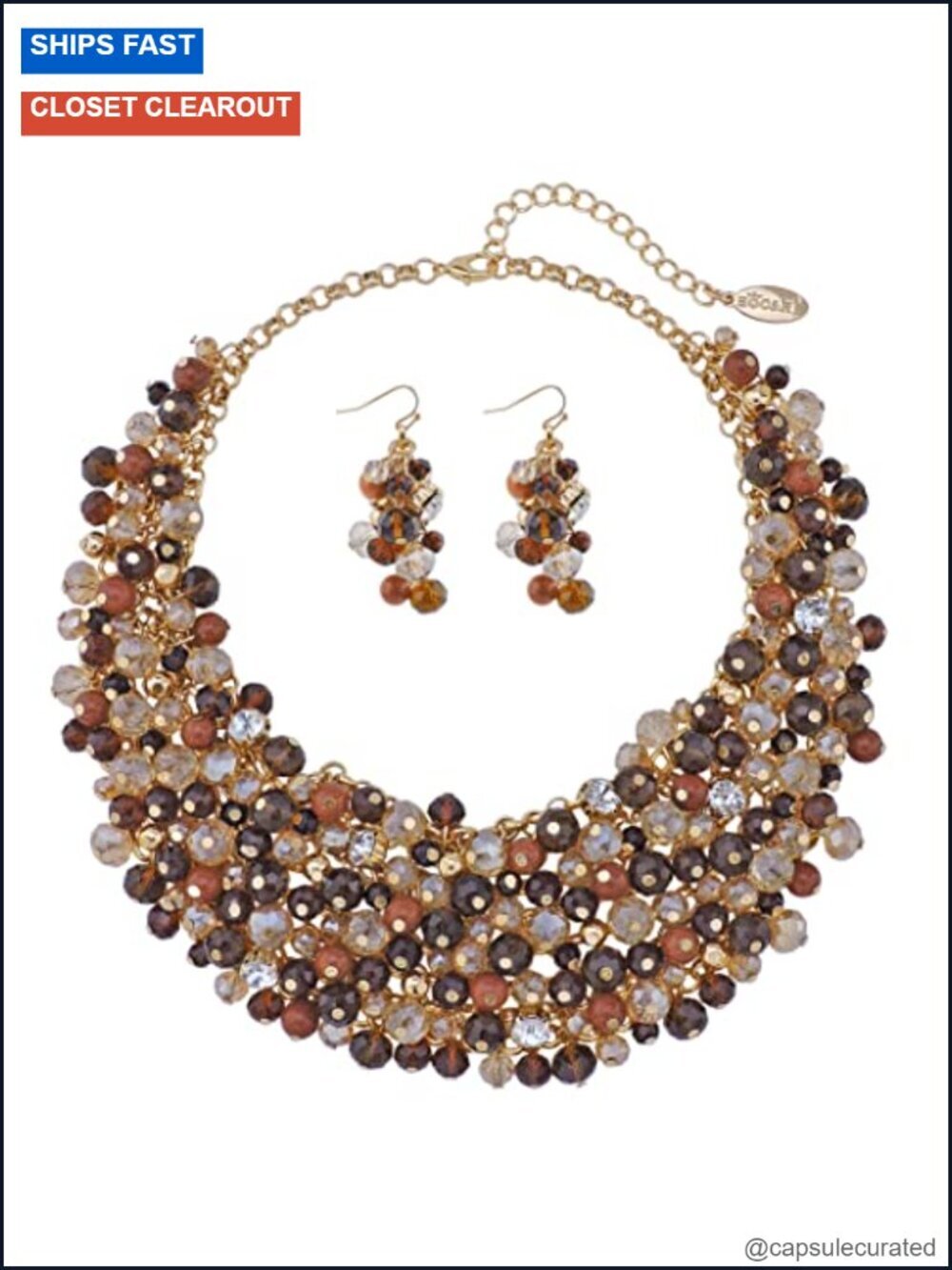 Crystal Chunky Collar Statement Necklace Earring Set Acrylic Beads Rhinestone